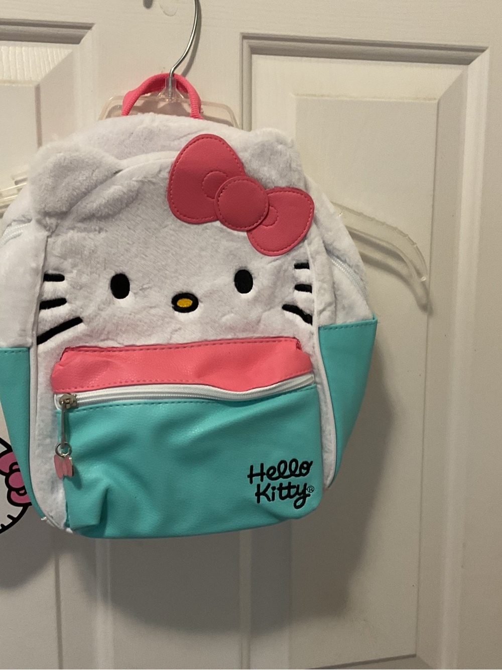 Hello Kitty Kids Plush Backpack in White, Pink & Teal